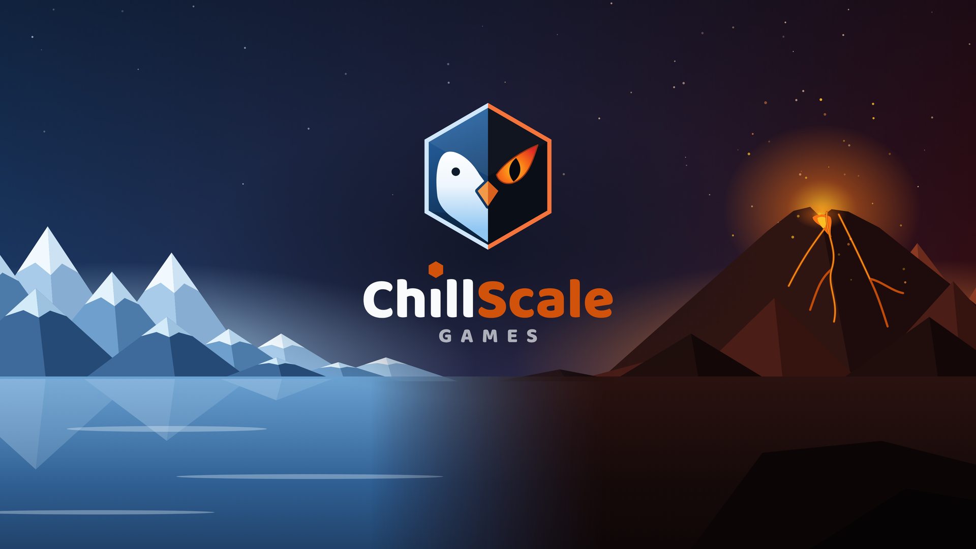 ChillScale Games: a glacier on one side, a volcano on the other, and the studio mark between them.
